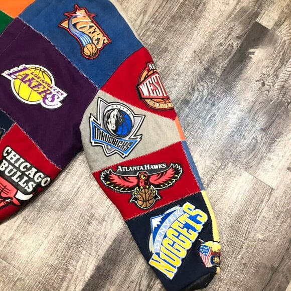 Vintage 90s Y2K Jeff Hamilton NBA Team Patchwork Jacket Mens 6XL Wool Basketball - Picture 6 of 8